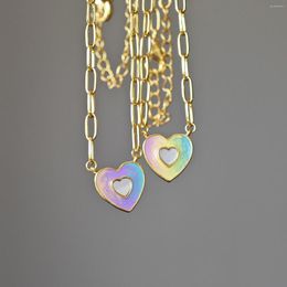 Pendant Necklaces Gradient Colourful Dripping Oil Shell Love Heart Handmade Necklace For Women Exquisite Small Chain