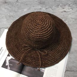 Wide Brim Hats Girl Sun Hat Floppy Summer For Women Beach Panama Straw Dome Weave Bucket Bow Shade