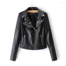 Women's Leather Autumn Women PU Coats Lapel Short Jacket Clothes Black Zipper Motorcycle Female Outwear