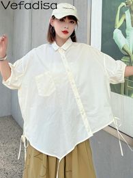 Women's Blouses Vefadisa 2023 Summer Women Loose Casual Irregular Shirt Short Sleeved Solid Colour Top Personalised Trendy Girl ZY1677