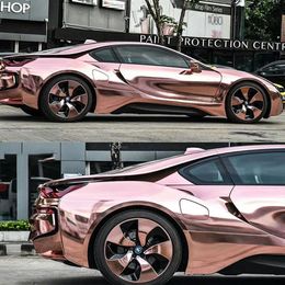 Rose Gold Stretchable Chrome Car Wrap Vinyl With Air Bubble Flexible Vehicle Car Covering Foil Wrapping Size 1 52 20M Roll261N