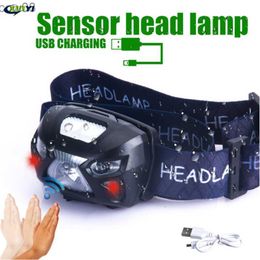 Headlamps Powerfull D Headlamp Built-in battery Rechargeab D Headlight Body Motion Sensor Head Flashlight Camping Torch Light Lamp HKD230719