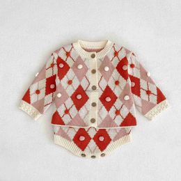 Pullover Autumn Winter Kid Plaid Handmade Ball Sweater Boy Girl Children Knit Cardigan Cotton Tops Coat Baby Suspenders Bodysuit HKD230719