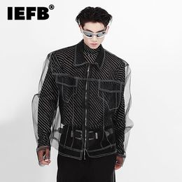 Men's Jackets IEFB Niche Mesh Design Jacket Open Thread Deconstructed Shirt High Street Long Sleeve 2023 Fashion Male Coat 9A5527 230718