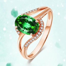 Cluster Rings Luxury Gemstones Jewellery Emerald Ring For Women 18k Rose Gold Colour Green Crystal Zircon Diamonds Trendy Party Accessory Gifts