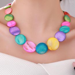 Pendant Necklaces Women Colorful Round Shell Necklace Gift For Girl Cute Lovely Neck Jewelry Bohemian Style Collar Chain