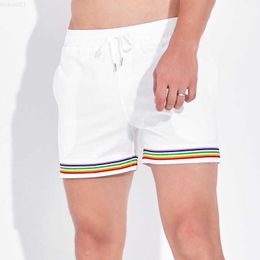 Men's Shorts Mens Casual Home Shorts Cotton Gay Joggers White Sweatshorts Rainbow Printed Breathable Boxer Bottoms Male Lounge Pyjamas Shorts L230719