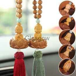 Interior Decorations Chinese Style Wooden Carved Lotus Buddha Statue Car Pendant Creative Lucky Fortune Jewellery Decor Xmas Charming Car Accessories x0718