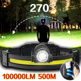 Headlamps 1000LM D Sensor Headlamp 7 Mode COB Induction Headlight Head Torch Flashlight Head Lamp By 18650 Battery for Fishing Hunting HKD230719