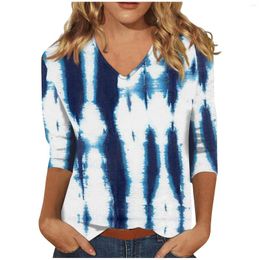 Women's T Shirts Plus Size Clothing 3/4 Sleeve Round Neck T-Shirt Tie-Dye Printed Sexy Womens Tops For Going Out Casual Pullover Tshirt