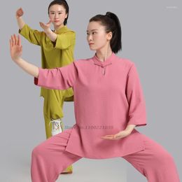 Ethnic Clothing 2023 Chinese Vintage Tai Chi Performance Clothes Tops Pants Set Martial Arts Cotton Linen Uniform Team