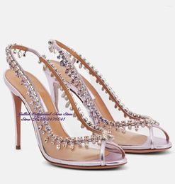 Dress Shoes Women Transparent Clear PVC Crystal Fringe Wedding Bling Rhinestone Slingback Evening Pumps Open Toe Jewellery Heels