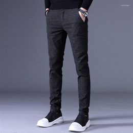 Men's Suits Brand Spring Summer Korean Casual Fashion Twill Trousers Men Thin Stretch Slim Elastic Waist Suit Pants Male Grey Black D18