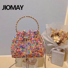 Evening Bags JIOMAY Evening Clutch Luxury Designer Women's Colourful Handbag Bag Tassel Colourful Bead Bucket Bag 230718