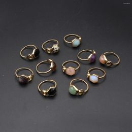 Cluster Rings Natural Stone Opening Hexagon Plating Gold Colour Damation Jaspers Sun For Women Fashion Jewerly Gift 20mm