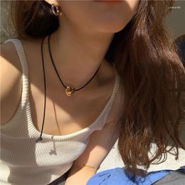 Pendant Necklaces Black Rope String Heart Necklace For Women Korean Fashion Teenage Girls Y2k Jewelry Mone