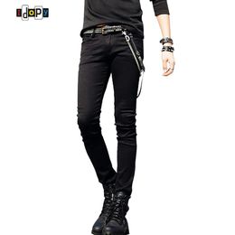 Selling Mens Korean Designer Black Slim Fit Jeans Punk Cool Super Skinny Pants With Chain For Male S913278B