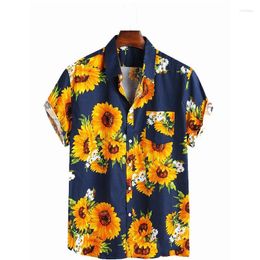 Men's Casual Shirts British Sunflower Digital Printing Shirt Cardigan Short-sleeved Travel Lapel