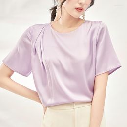 Women's Blouses Real Silk Shirt 2023 Summer Elegant Shirts Short Sleeve Fashion For Women Loose Tops Solid Woman Casual Blouse