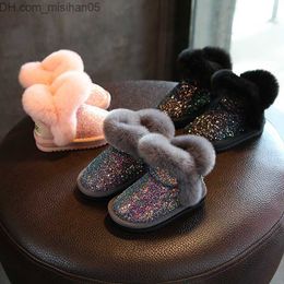 Boots Boots Fashion Girls Boots Winter Kids Shoes Middle And Small Children's Cotton Shoes Leather Rabbit Hair Thickend Warm For Kids T220925 Z230719