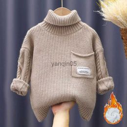Pullover Boys Sweater CottonOutwear Tops 2023 Apricot Warm Thicken Velvet Winter Plus Size Knitting Children's Clothing HKD230719