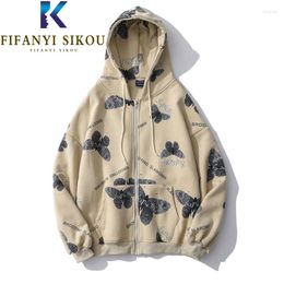 Women's Hoodies 2023 Autumn Winter Sweatshirt Coat Women Butterfly Print Fashion Thick Warm Zipper Hooded Jacket Sweatshirts Female