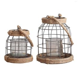 Candle Holders Rustic Metal Lanterns Hanging Lantern Porch Light Cage Holder Farmhouse For Indoor Outdoor Patio Decor