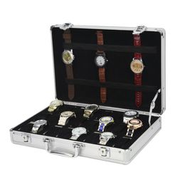 Watch Boxes Cases 6/10/12/24 slot aluminum alloy display watch box organizer jewelry storage box transparent watch bracket box caja para renojes 230718