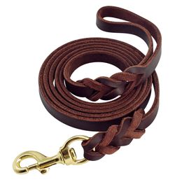 Dog Collars Leashes Genuine Leather Leash Dogs Long Braided Pet Walking Training Leads Brown Black Colours For Medium Large 230719