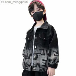 Coat Boys' denim jacket letter pattern boys' jacket children's spring autumn jacket casual style children's clothing 6 8 10 12 14 Z230719