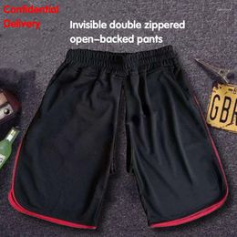 Men's Shorts Invisible Zippers Open Crotch Pants Fitness Breathable High Elastic Summer Outdoor Run Sports Gym Short