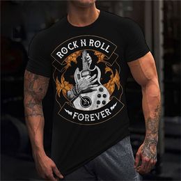 2023 Rock T-shirt Men Guitar Graphic T Shirt Oversized Short Sleeve Summer Clothing Casual Pullover Street Mens Music Tees Tops