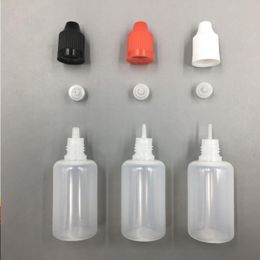 Best Seller 6K 30ML Wholesale Refillable E-juice Bottles Soft 1OZ Plastic Dropper Bottles with Colorful ChildProof Cap and Long Thin Ti Jase