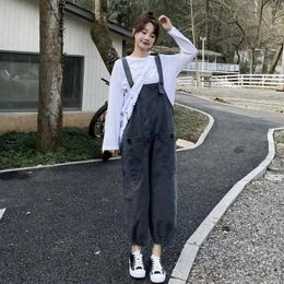 Women's Jeans Leisure Denim Suspenders Trousers 2023 Spring And Summer Korean Style Plus Size Loose Leg Binding Nine Point Pants