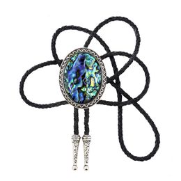 Bolo Ties Naturel Stone Green Shell Flash Bolo Tie For Man Indian Cowboy Western Cowgirl Leather Rope Zinc Alloy Necktie HKD230719