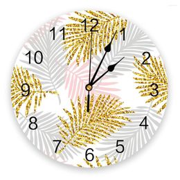 Wall Clocks Tropical Plants Yellow Leaves Branches Clock Home Decor Bedroom Silent Digital For Kids Rooms