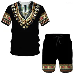 Men's Tracksuits Summer African Dashiki T-Shirt/Suit Casual 3D Printed Ethnic Style Two Piece Set Couple Short Sleeve Folk-Custom Tracksuit