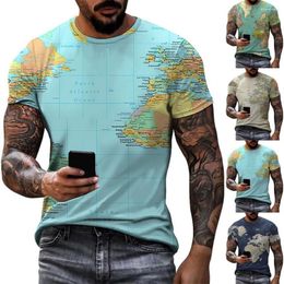 Men's Casual Shirts 2023 Cotton Summer T-shirt Print Map Short Sleeve Men Top For Daily Wear Fashion Fitness T Shirt