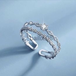 Band Rings Retro Minimalist Opening Rings For Women Double Layer Moon Stars Cross Zircon Adjustable Finger Ring Girl Personality Jewelry J230719