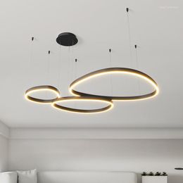 Pendant Lamps Modern Black&White Color Lights Brushed Rings Led Chandelier Home Lighting Ceiling Mounted For Living Room Bedroom Hanging