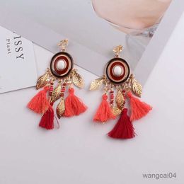 Charm Bohemian Tassel Clip Earrings No for Women Wedding Party Acrylic Beads Statement Earrings Long Vintage Fringing Jewellery R230719