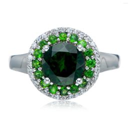 Cluster Rings 8mm Chrome Diopside Rhodium Over Sterling Silver Ring