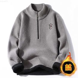 Men's Sweaters Men half high neck half zipper sweater autumn and winter new fleece and thick knitted pullover casual warm clothes L230719