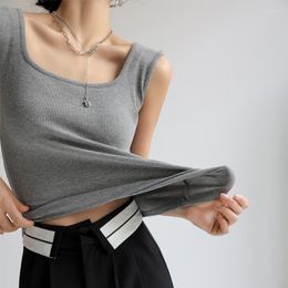 Women's Tanks Casual Soft Knitted Tank Top Women Ribbed Solid Square Collar Sleeveless Streetwear Sexy Corset Korean Fashion Clothing