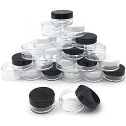 50Pcs 5 Gramme Jar Make Up Jar Cosmetic Sample Empty Container Plastic Round Lid Small 5ml Bottle with Black White Clear Cap273S
