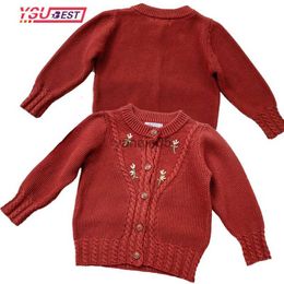 Pullover 2022 Baby Girls Embroider Cardigan Coat Children Clothing Spring Autumn Baby Girl Long Sleeve Flower Knitted Kids Cardigan Coat HKD230719
