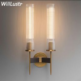 modern brass wall lamp ribbed glass shade vintage wrought copper sconce lobby bedroom el corridor restaurant bar cafe loft wall226L