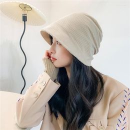 Wide Brim Hats Autumn Spring Corduroy Bucket Cap Women Girl Fordable Solid Color Sun Visor Hat JK Korean Travel Fisherman