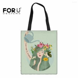 Evening Bags FORUDESIGNS Ladies Shopping Bag Cartoon Floral Girl Foldable Handbag Large Capacity Travel Shoulder Eco Tote Commuting