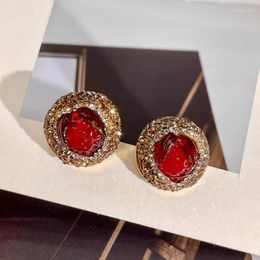 Stud Earrings Lifefontier Luxury Red Strawberry Crystal For Women Vintage Shiny Rhinestone Fruit Big Earring Wedding Jewellery